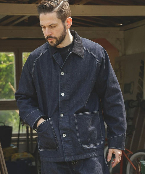 MR.OLIVE / RINSE WASH 12oz CRUNCH DEINIM / 5-BUTTON COVERALL / ミスターオリーブ リンスウォッシュ 12oz クランチデニム 5つボタンカバーオール